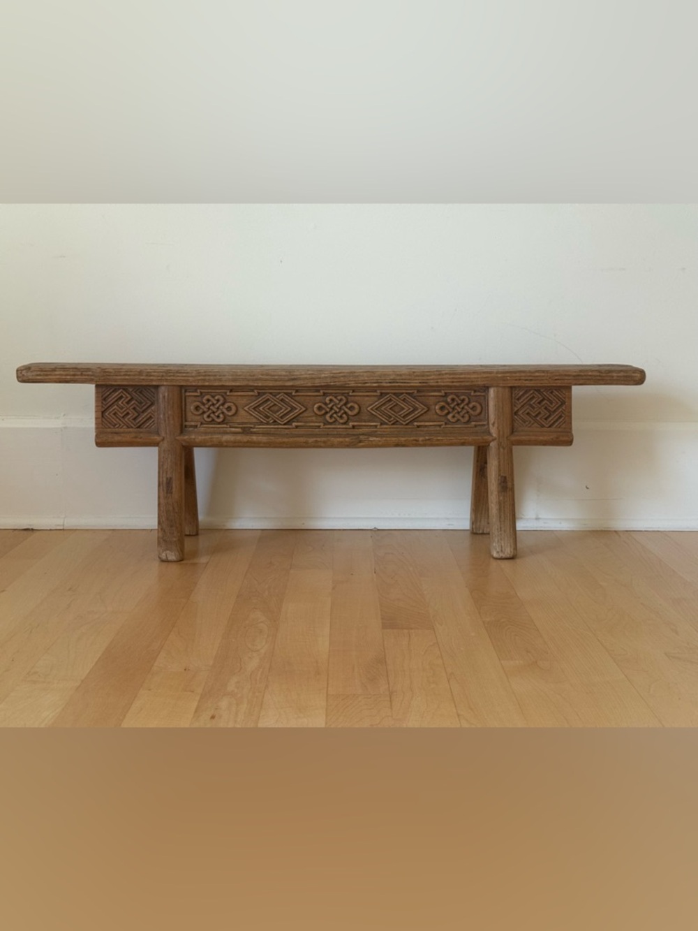 Vintage Hand-Carved Chinese Wood Bench / Low Table (Boho, Altar, Entry)